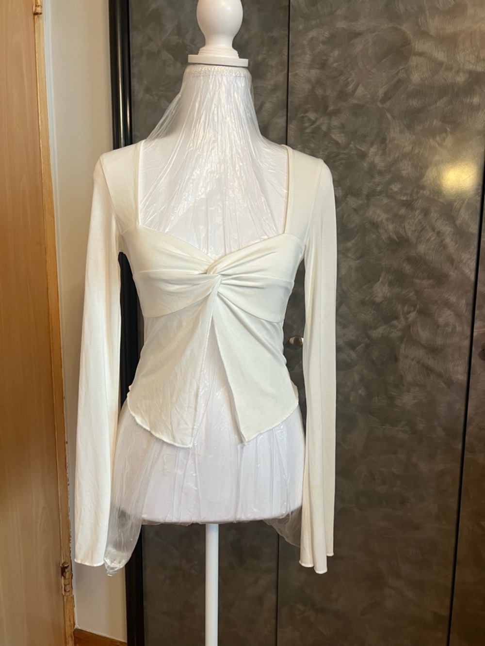 Edikted Cream Twist-Front Long Sleeve Top